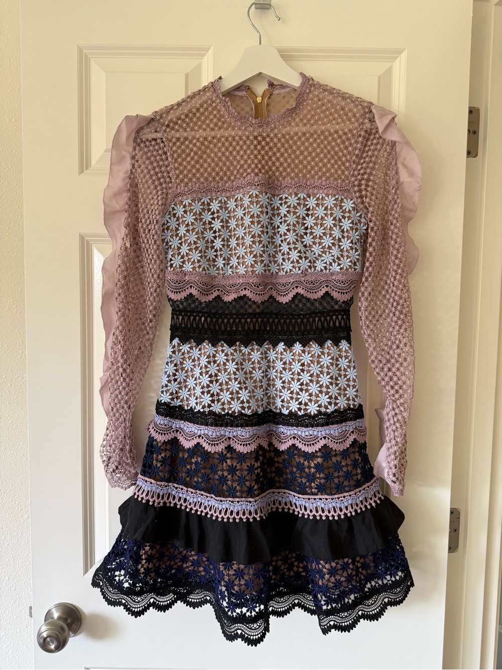 Self-Portrait Lavender and Black Lace Tiered Girls' Dress